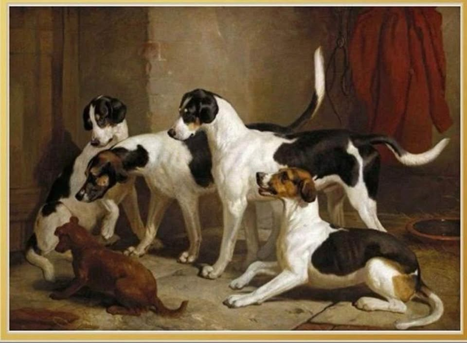 Impresión en lienzo enmarcada grande de perros de caza – Franklin Picture Co. – 51 x 42 pulgadas