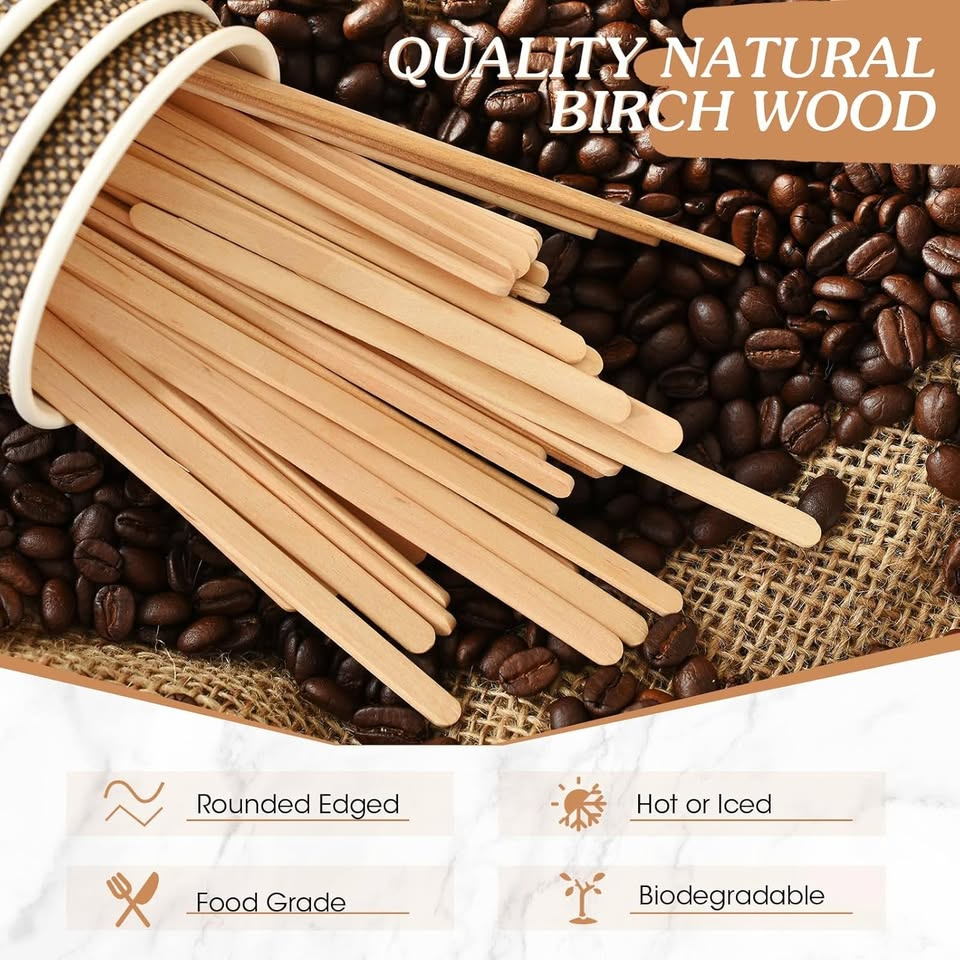 Paquete de 4000 palitos de madera de abedul para agitar café de 7 pulgadas