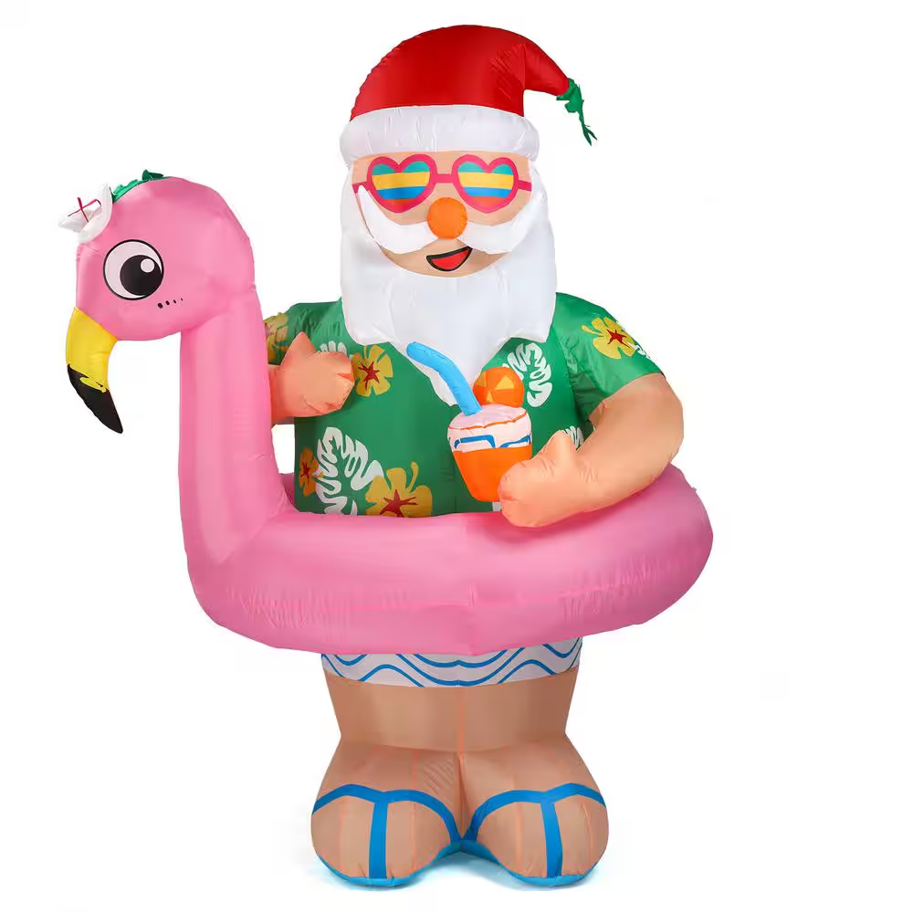 6ft Inflatable Christmas Hawaiian Santa Flamingo Yard Decoration
