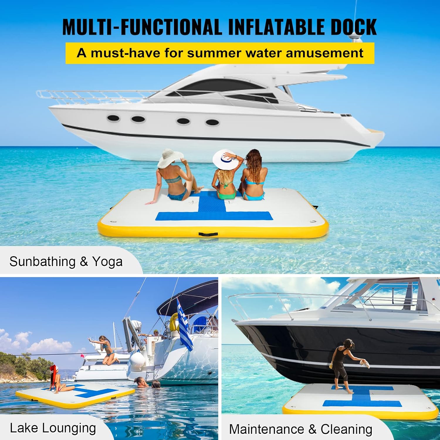 VEVOR 8x5ft Inflatable Floating Dock Platform & Swim Mat