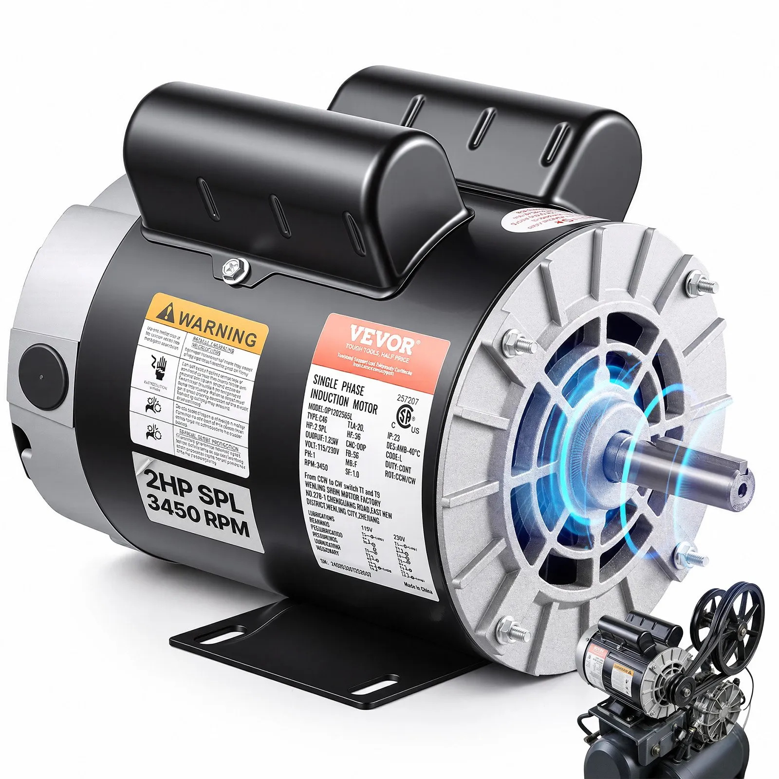 Motor Eléctrico VEVOR 2HP para Compresor de Aire - Nuevo 115V/230V Armazón 56