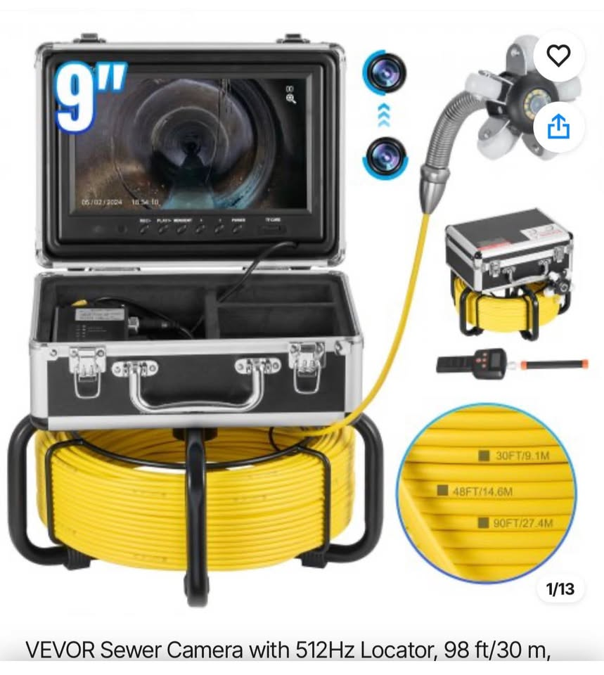 New VEVOR 98ft Sewer Camera with 512Hz Locator & Self-Leveling Head (Model WP9608FTR)