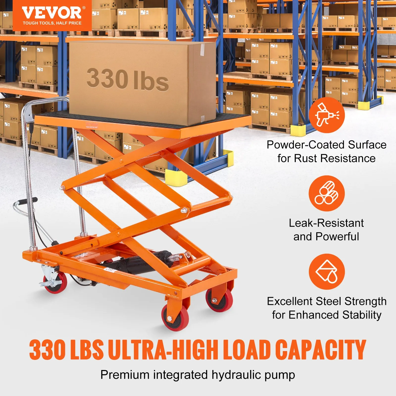 Carrito Elevador Hidráulico VEVOR 330 lbs - Tijera Doble de 50"