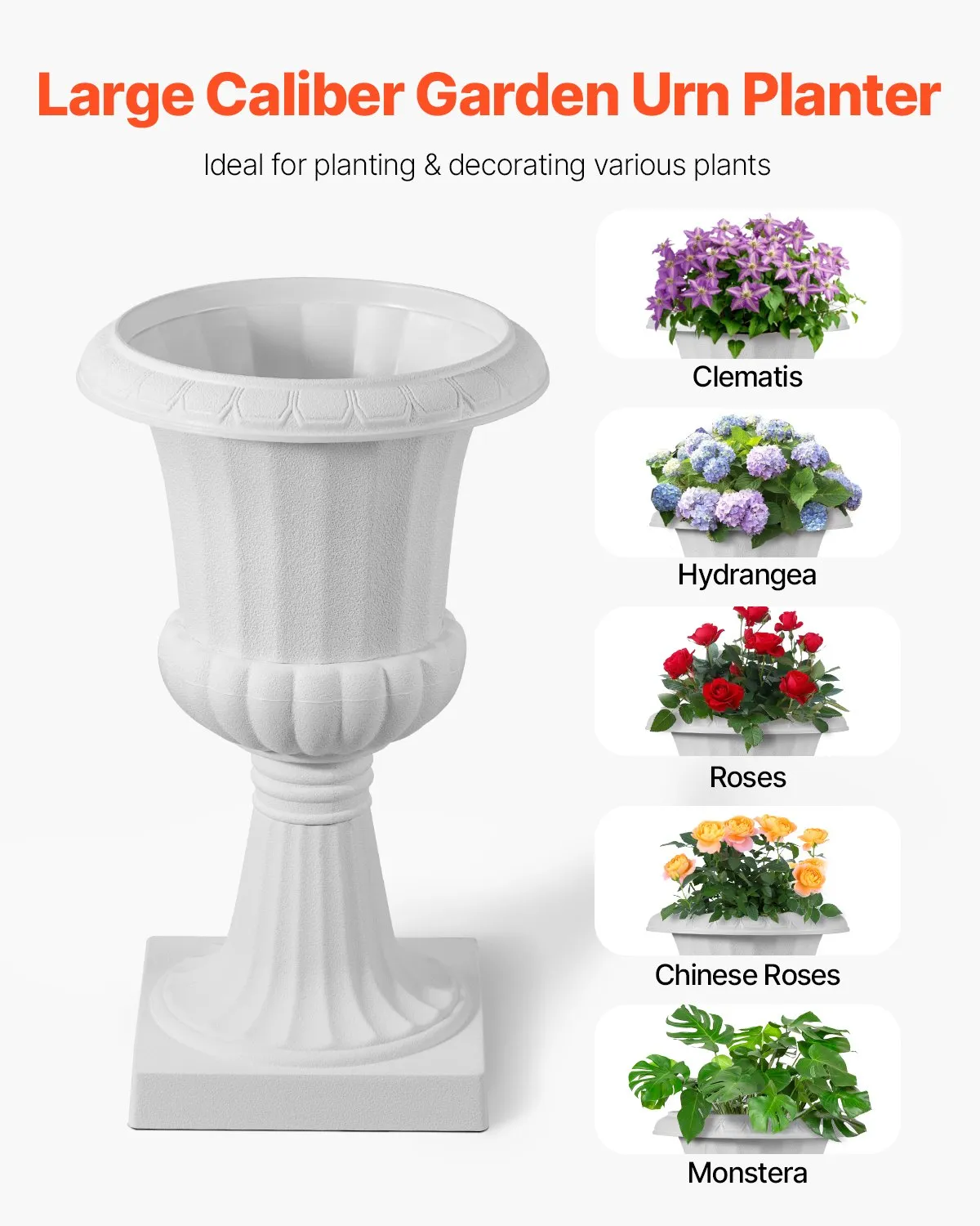 VEVOR Classic White Plastic Urn Planters - Brand New 2-Pack Front Porch Flower Pots