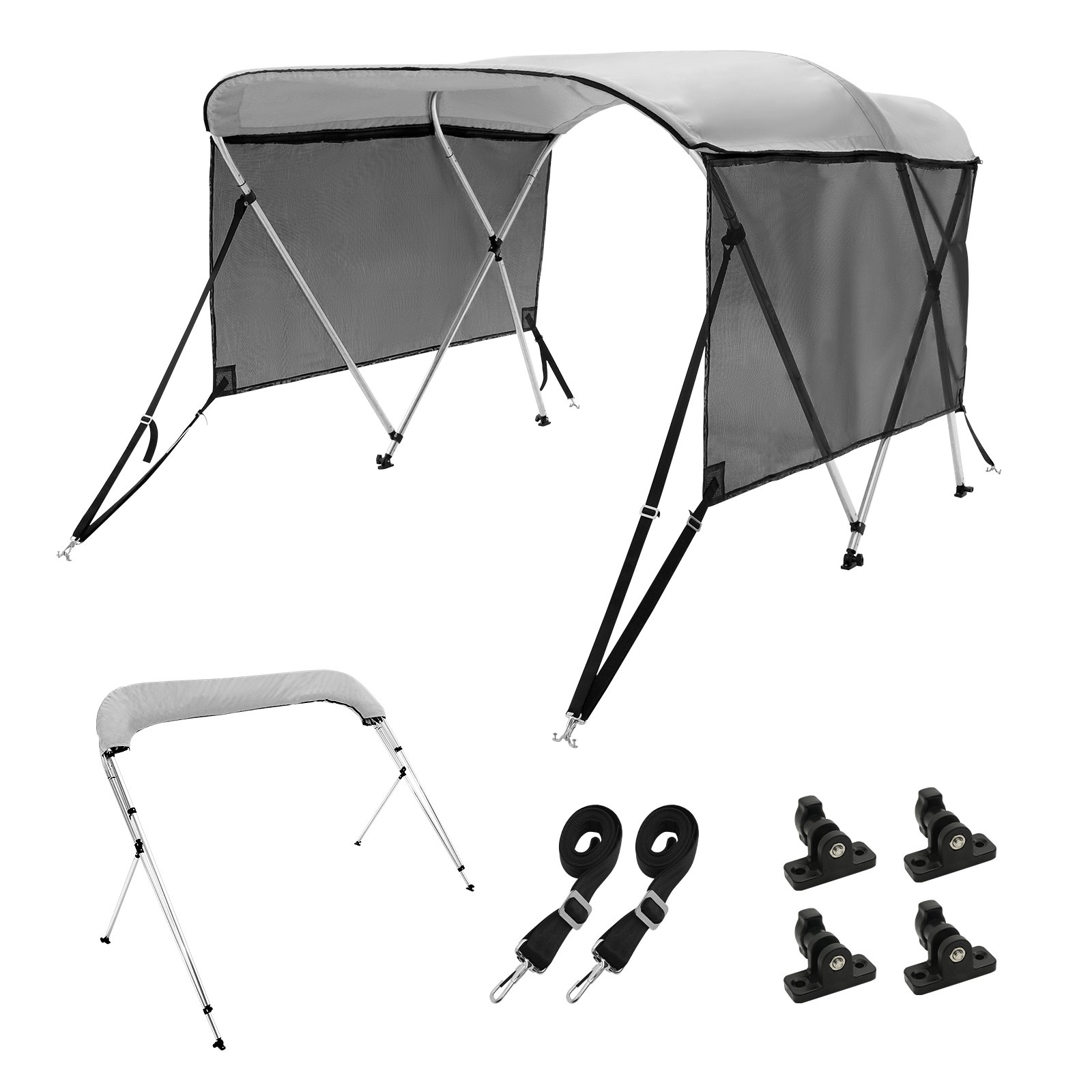 VEVOR 3 Bow Bimini Top Boat Cover - Brand New 6'L x 46"H Canopy with Mesh Sidewalls