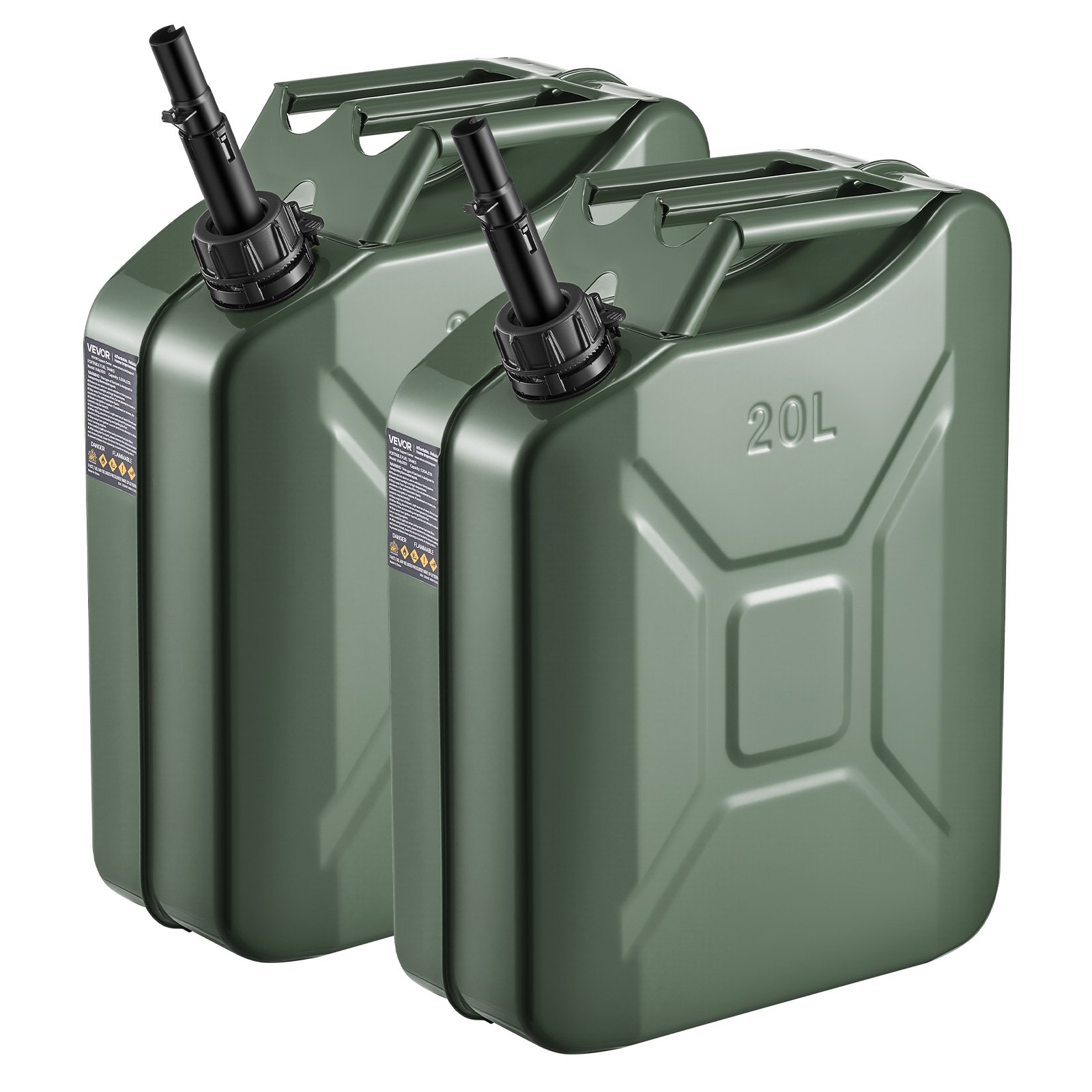 5.3 Gallon Metal Jerry Cans - 2 Pack Military Gas Cans (Model Yoilp3001)