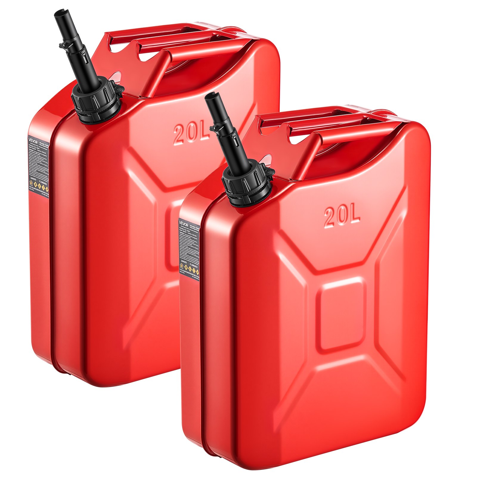 5.3 Gallon Metal Fuel Containers - 2 Pack Red Jerry Cans