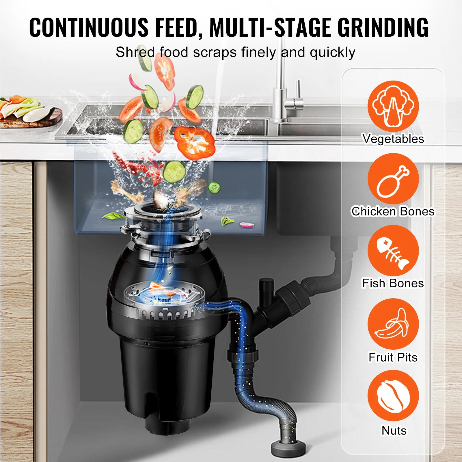 Triturador de Basura de 1.25HP para Fregadero - Nuevo Extractor de Desechos de Cocina