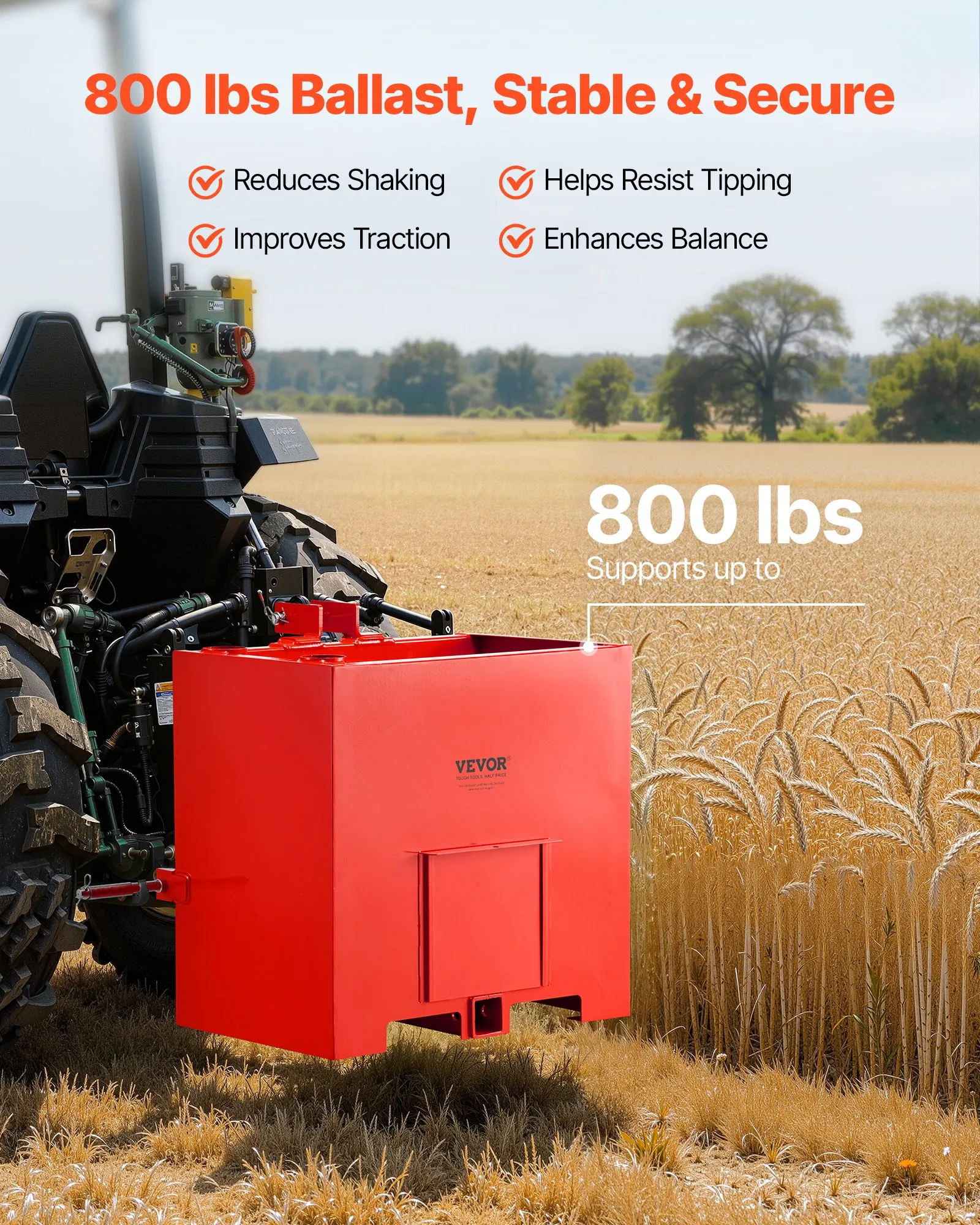 3-Point Category 1 Tractor Ballast Box - Brand New 800 lbs Weight Box with Hitch