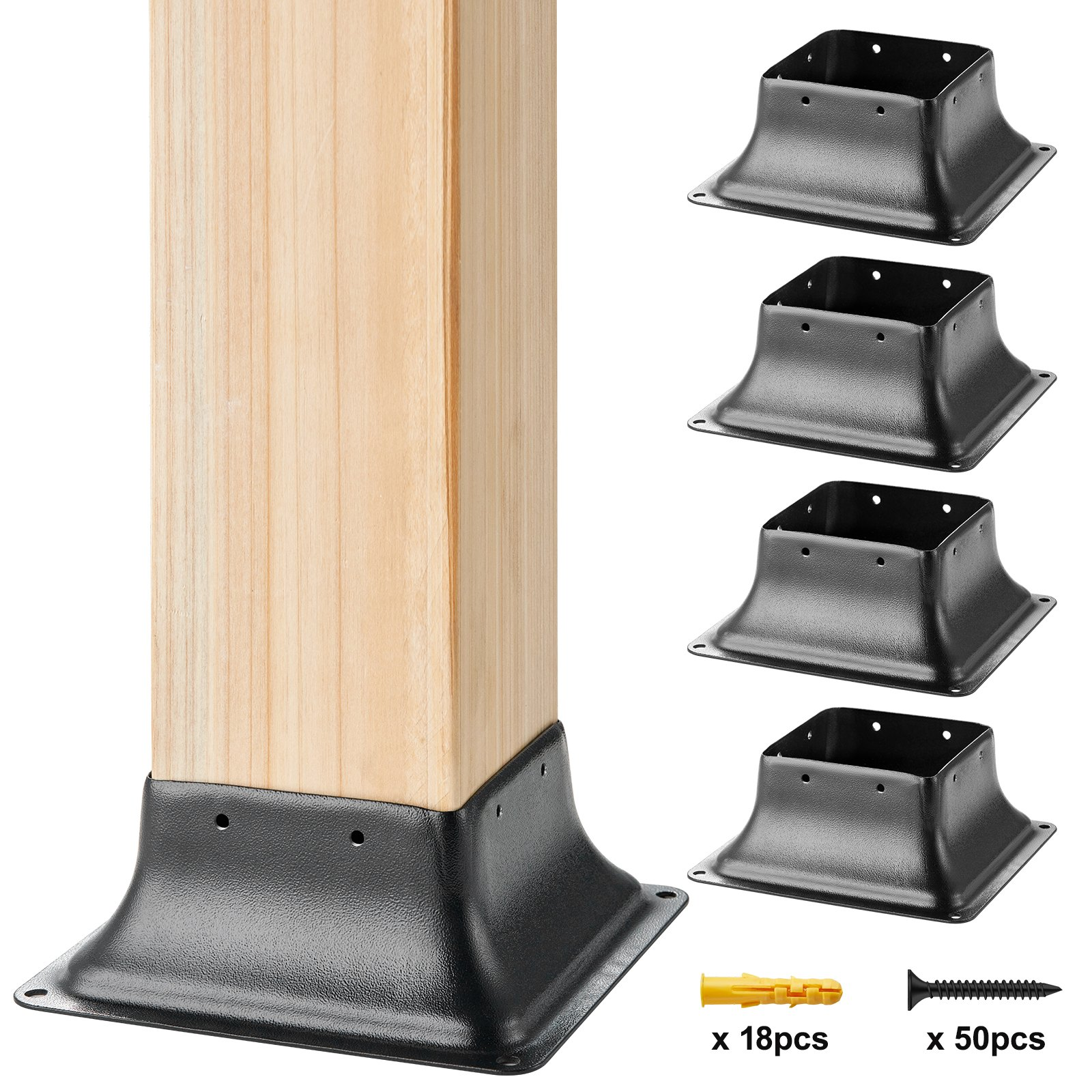 4x4 Heavy Duty Structural Post Base (4-Pack) - Brand New Powder-Coated Steel Anchors