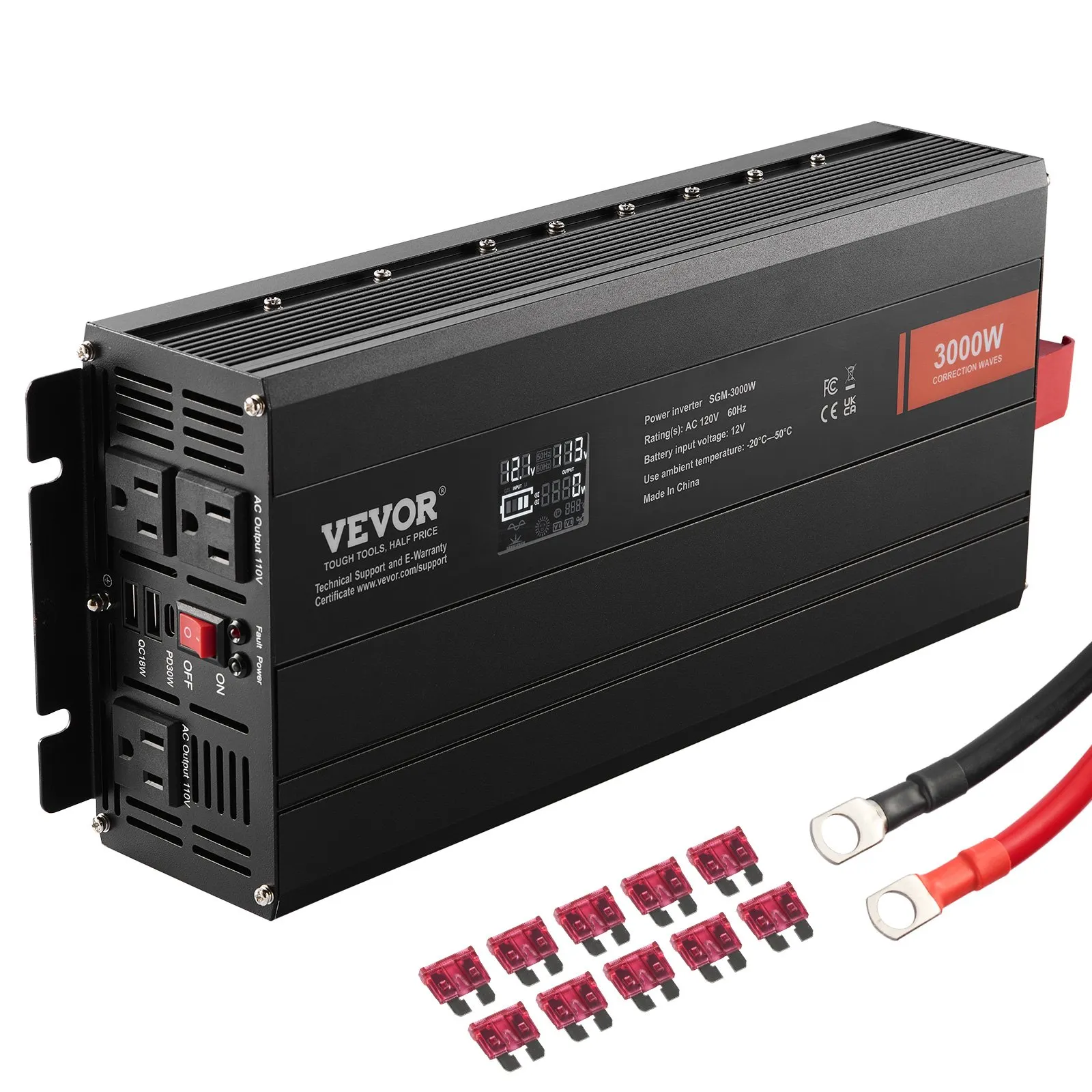 Inversor de Corriente de 3000W Nivel Profesional - Nuevo Convertidor 12V DC a 120V AC