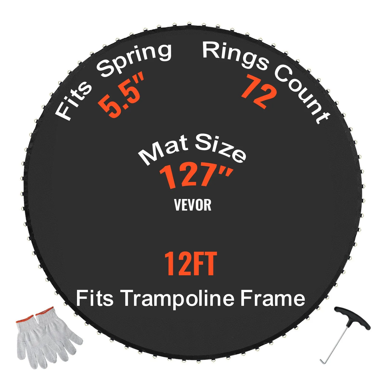 12ft Round Trampoline Replacement Jumping Mat - Brand New 72 V-Ring Jump Net