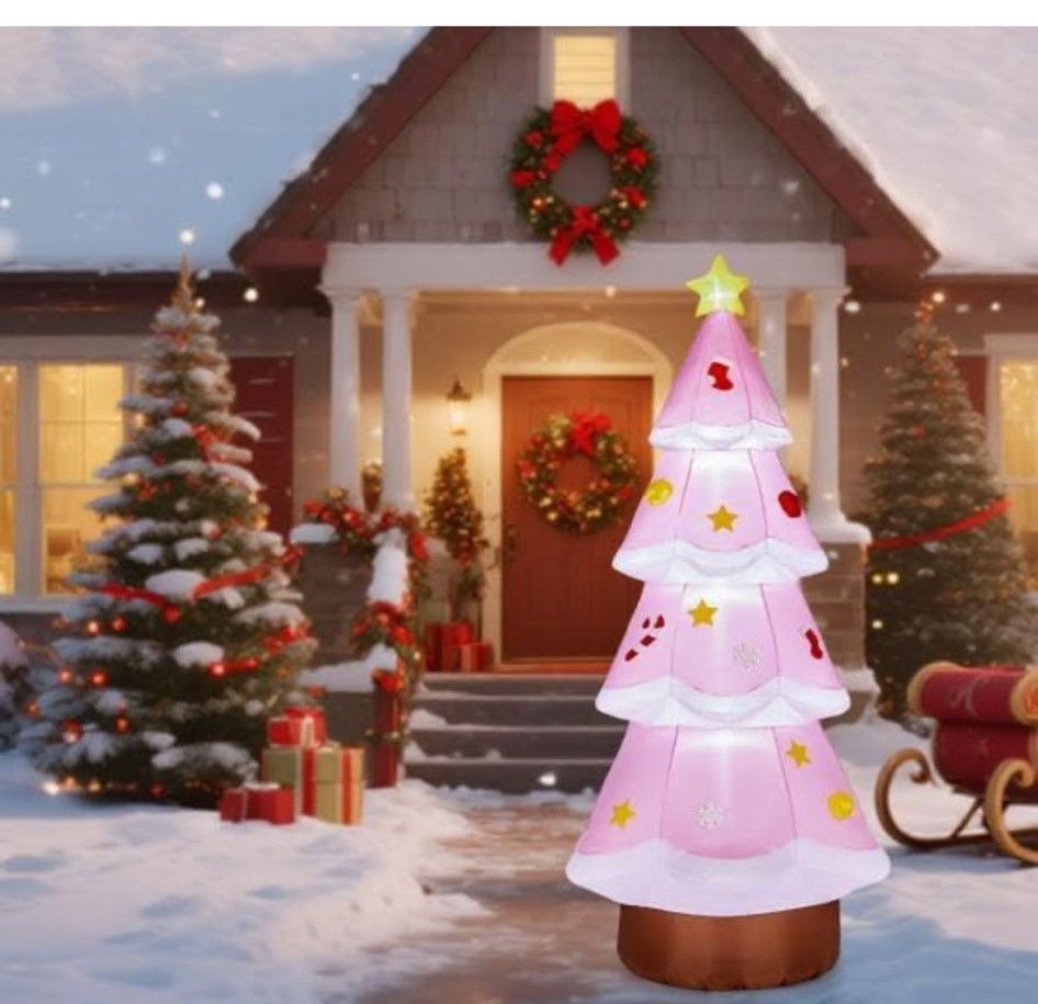 Inflable de Árbol de Navidad Rosado de 7 Pies - Decoración de Jardín