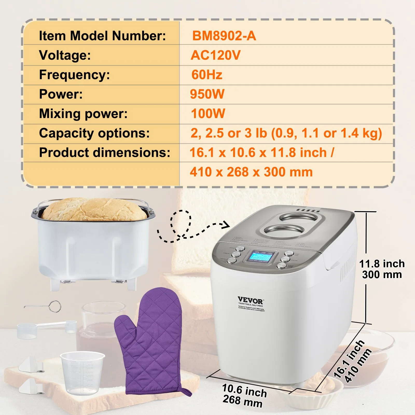 Máquina Panificadora Automática VEVOR 15-en-1 - Capacidad Grande de 3LB