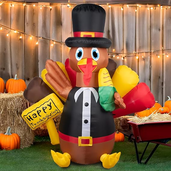 Inflable de Acción de Gracias de 4 Pies - Pavo con Sombrero de Peregrino