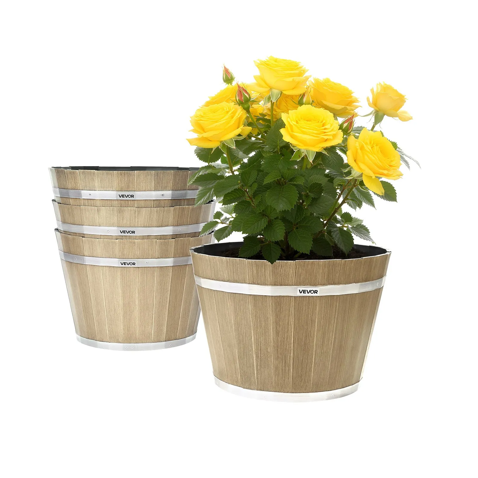 VEVOR 11.81" Whiskey Barrel Planters (4-Pack) - Brand New