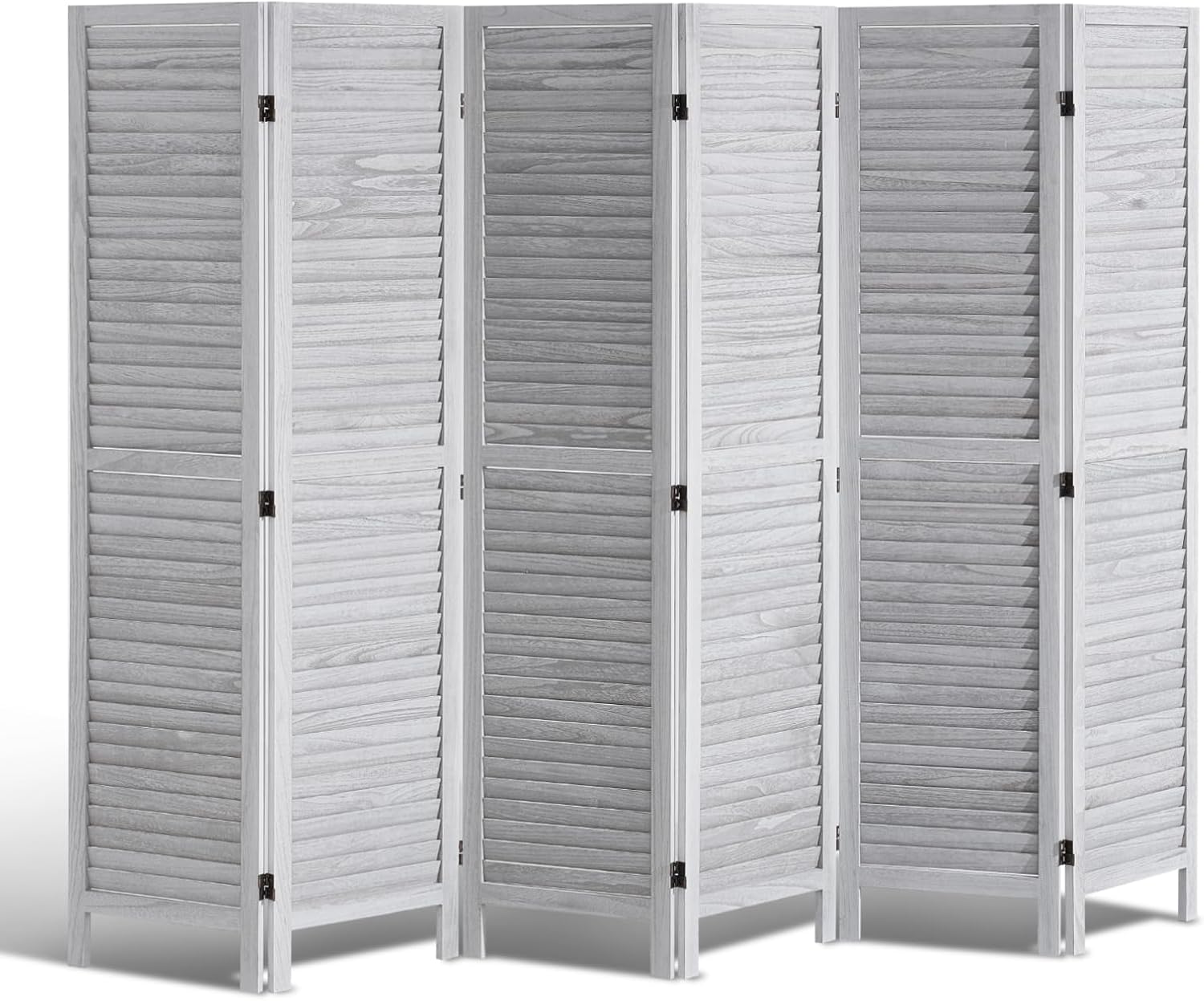 Wood Room Divider, 6 Panel Folding Privacy Screen, 66.9 Inches Tall