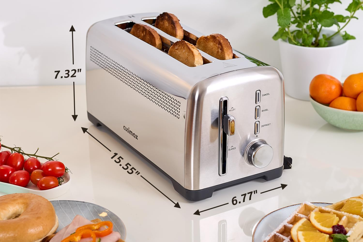 Tostador de 4 Rebanadas de Ranura Larga - Poco Uso Acero Inoxidable 1500W