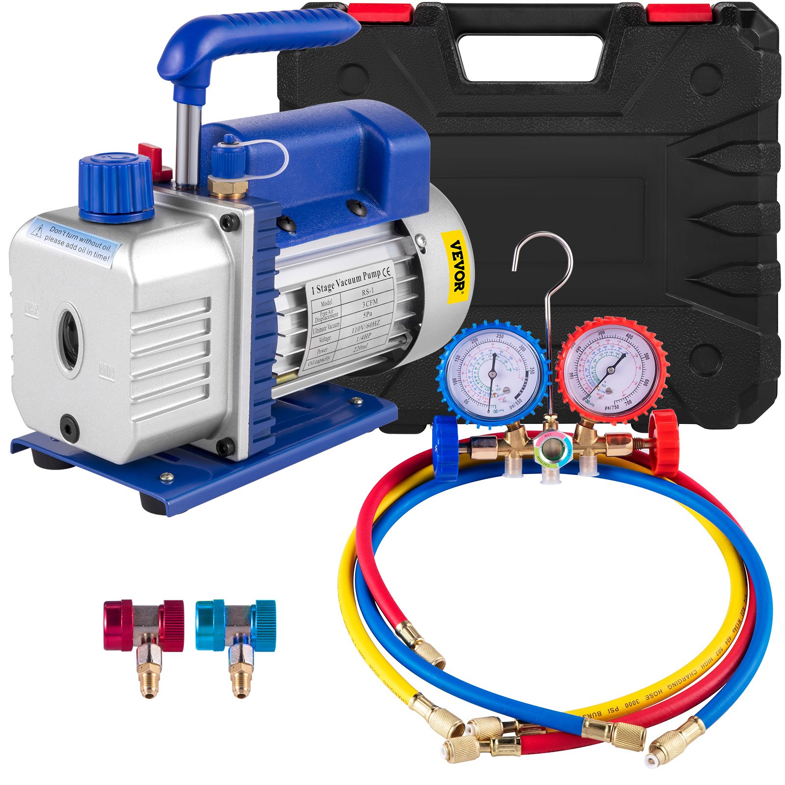 Kit de Bomba de Vacío HVAC VEVOR 3CFM 1/4HP y Manómetros