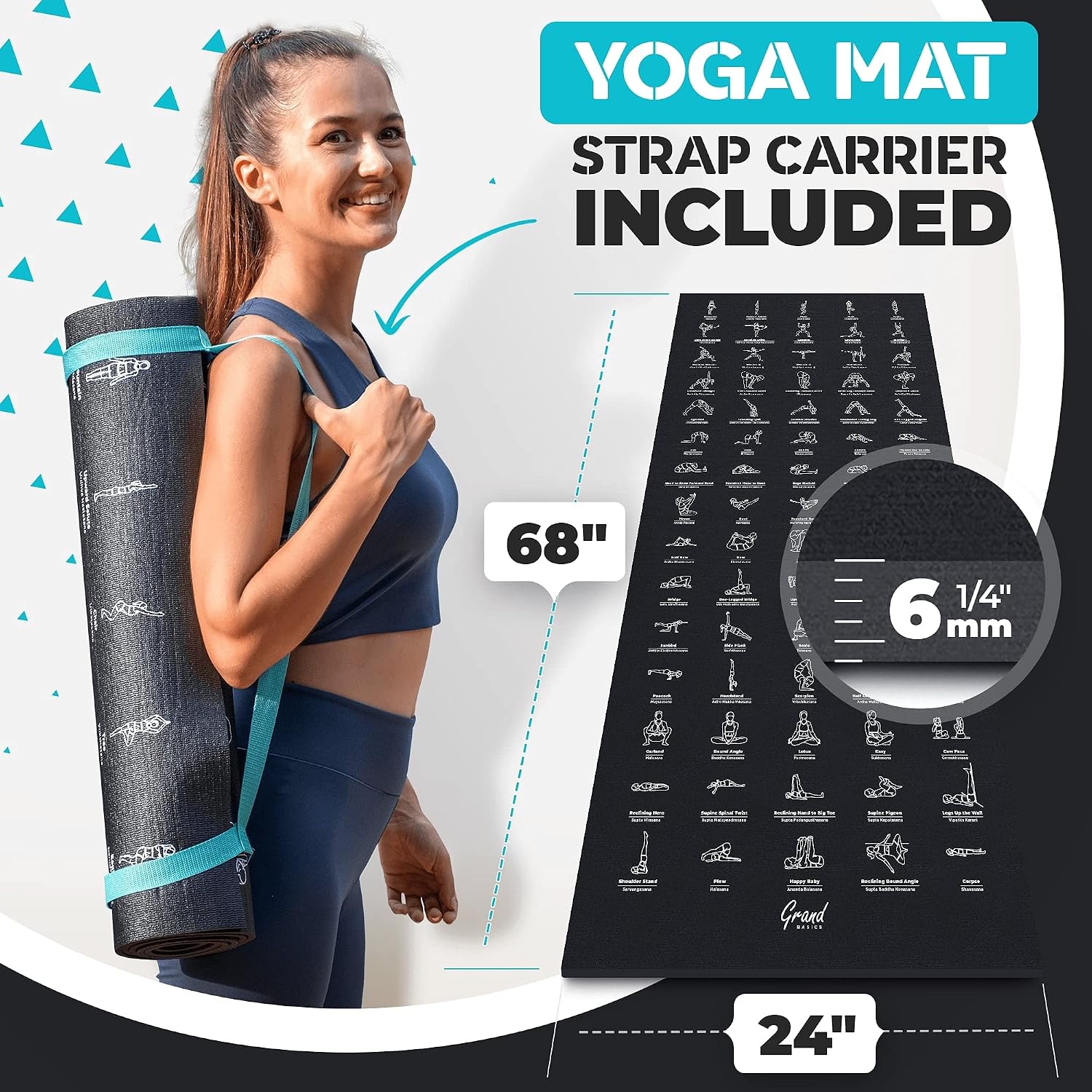 Grand Basics Instructional Yoga Mat - 150 Poses & Stretches