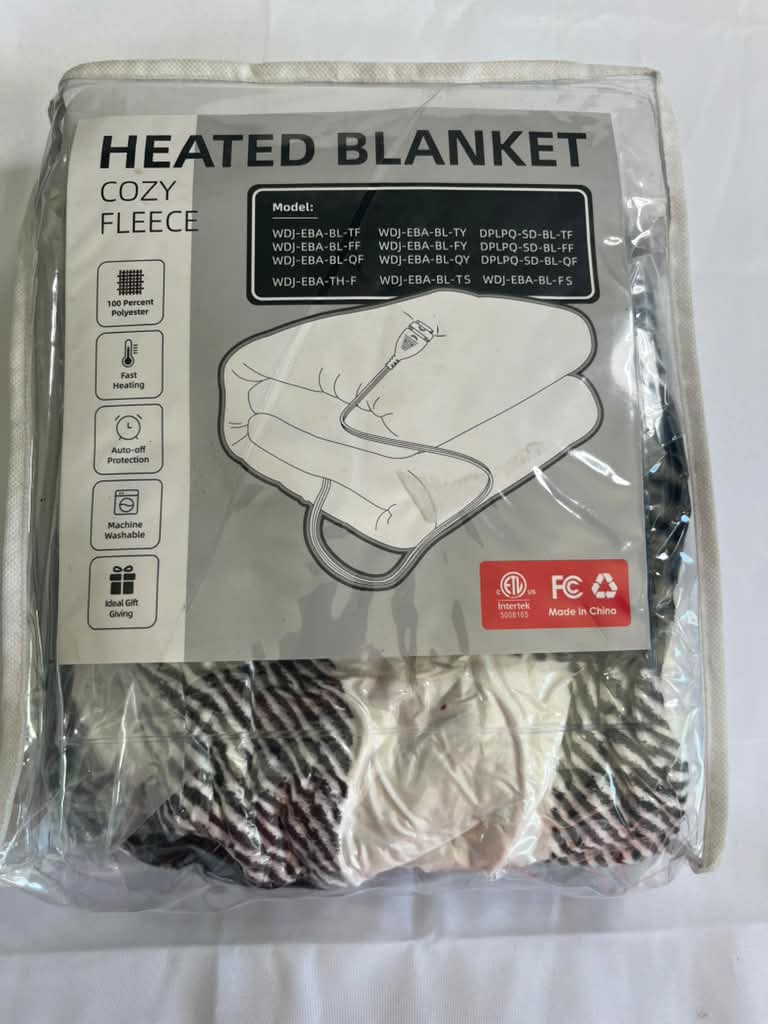 Cozy Fleece Electric Heated Throw Blanket black and white Stripe Pattern