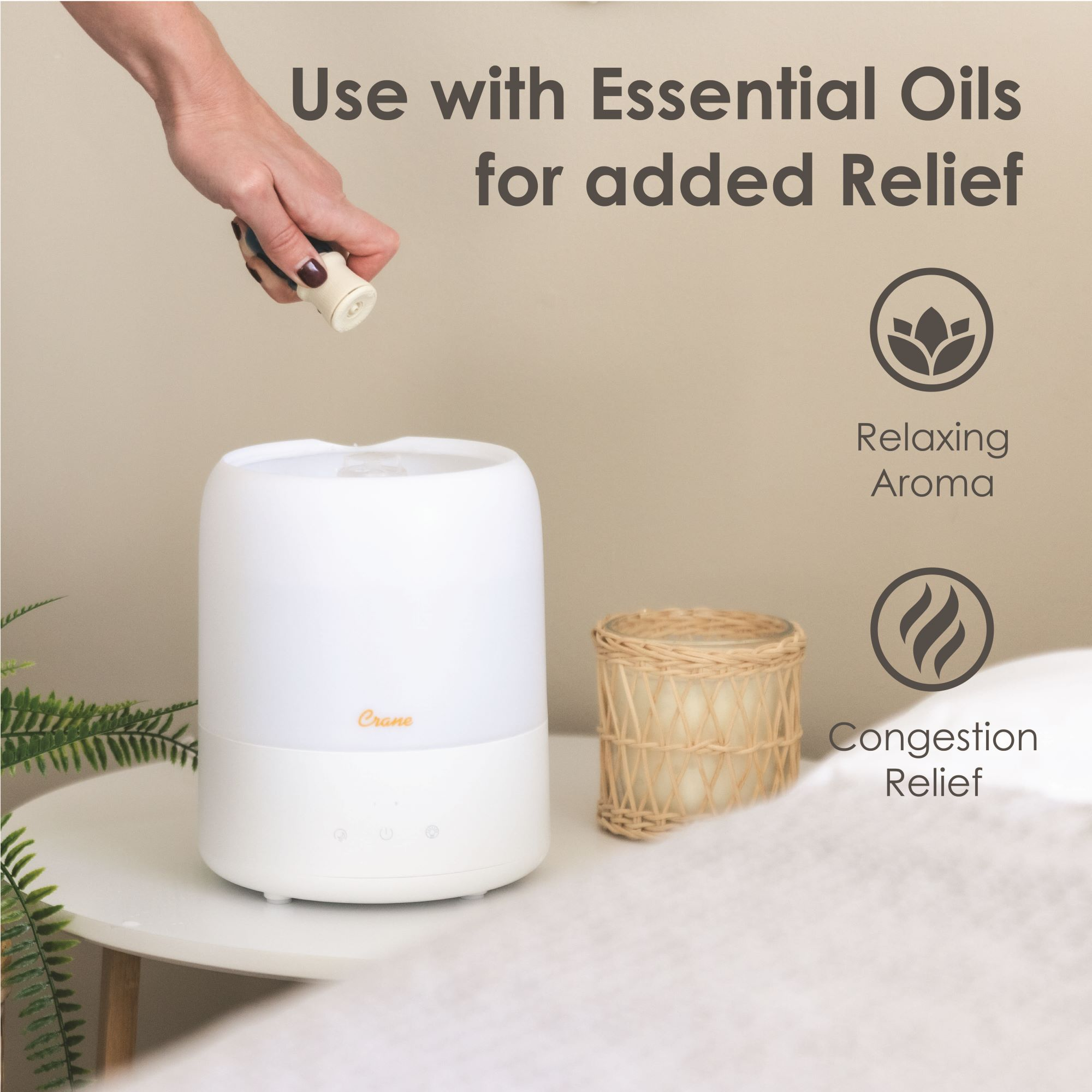 NEW Crane 3-in-1 Cool Mist Humidifier & Diffuser - 0.5 Gal Room Size