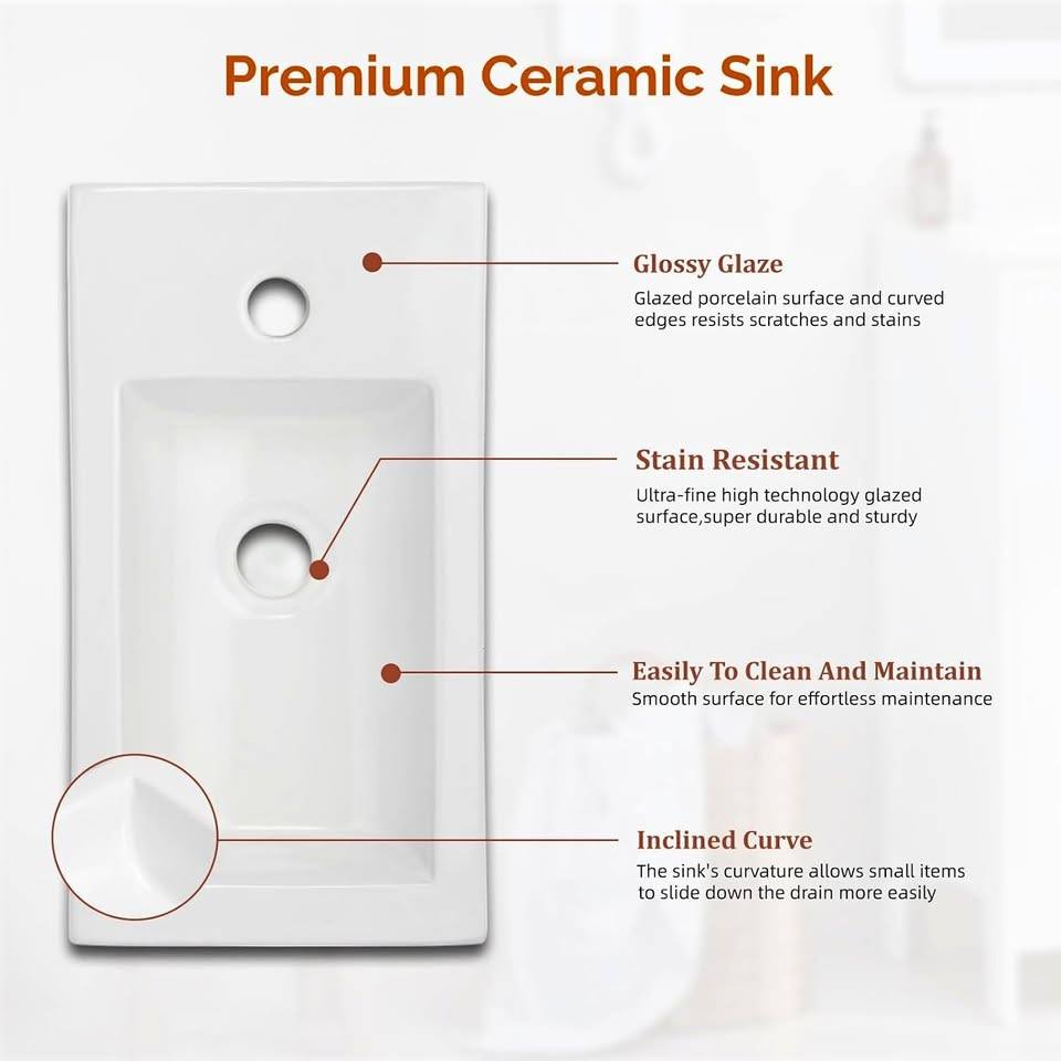 New 18" x 10" Ceramic Bathroom Vanity Top Sink Small Modern Single Faucet Hole