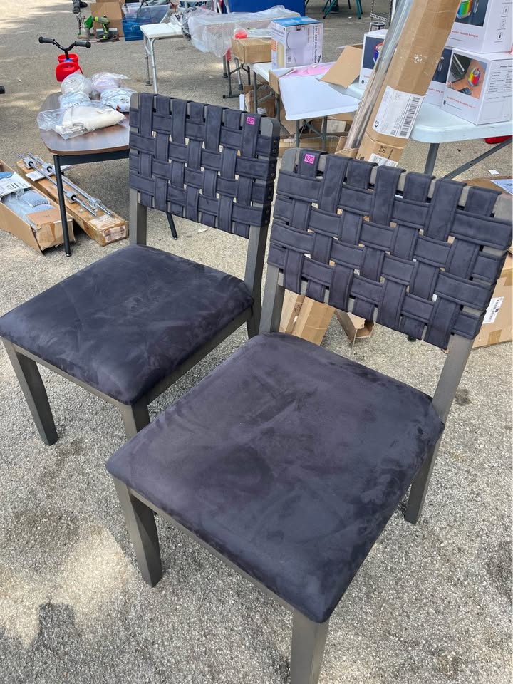 Velvet Wooden Dining Chairs - Black Set of 2
